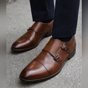 Stacy Adams Brown Double Monk Strap Leather Dress Shoes Mens Size 9